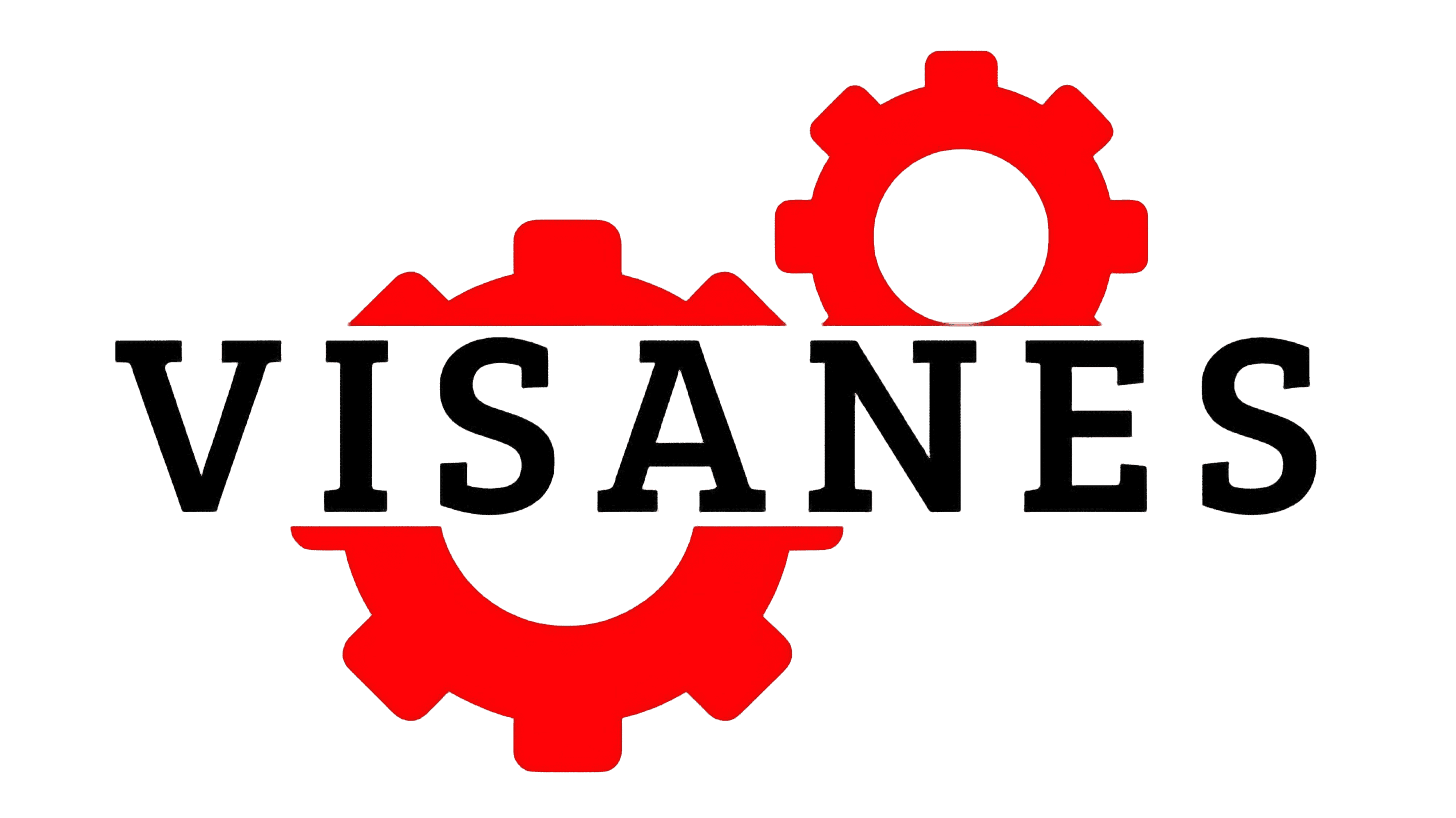 Logotipo con el texto “VISANES” superpuesto sobre dos engranajes rojos entrelazados, simbolizando un mantenimiento sin fisuras. Instalaciones hidráulicas